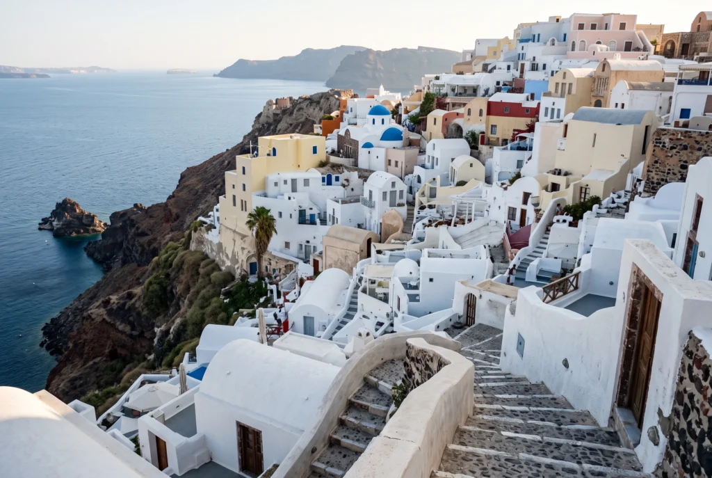 Por que as casas de Santorini são construídas em encostas